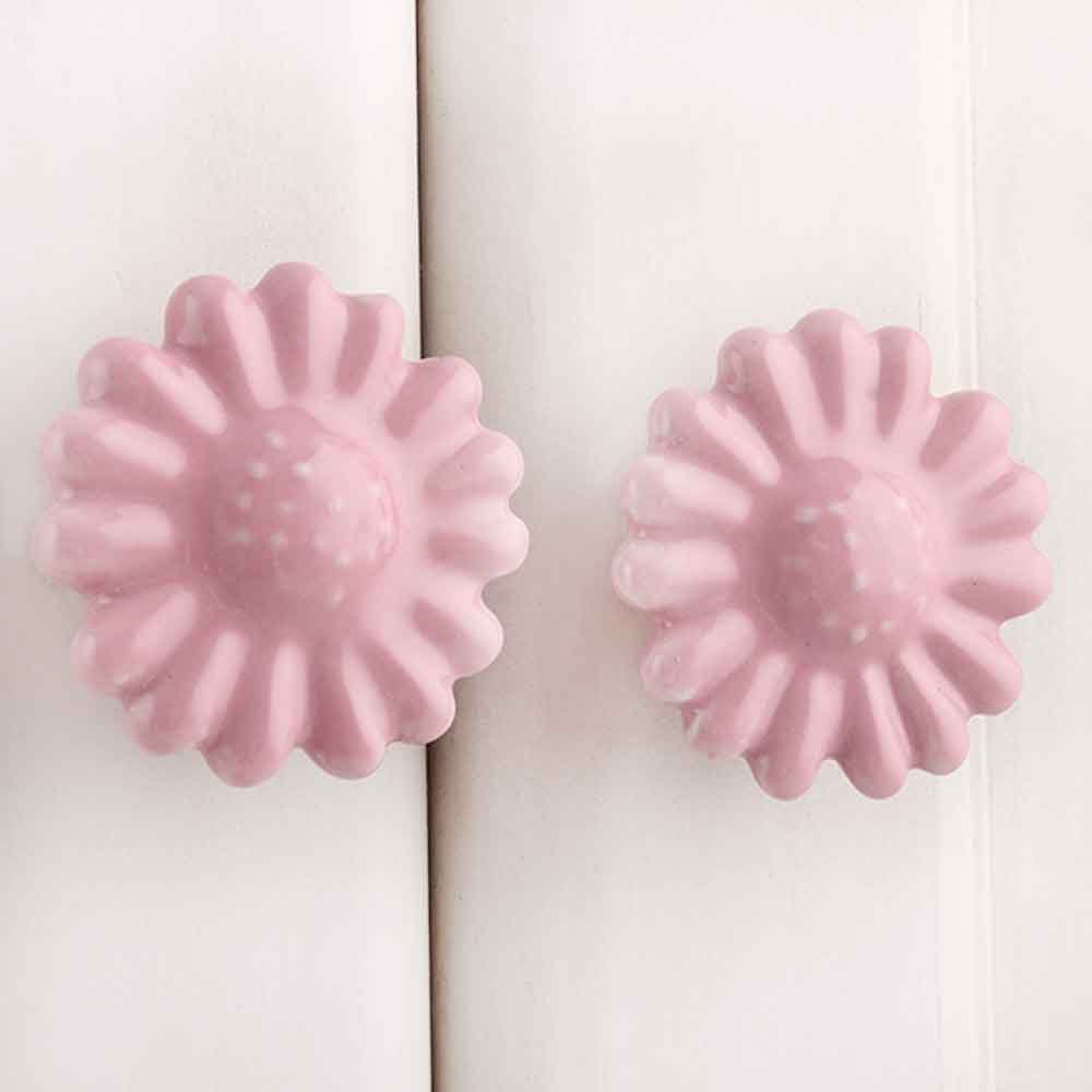 Indian-Shelf Pack of 2 Pink Ceramic Cabinet Knobs Designer Daisy Wardrobe Knobs-image-43