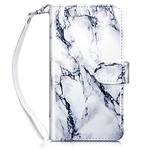 Dailylux Case for iPhone 8, iPhone 7 - [Built-in 9 Card Slots] Premium PU Leather Luxury Bling Flip Wallet Case for Apple iPhone 7/8 4.7 Inch, Marble White