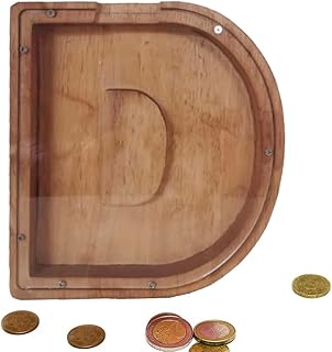 Wooden Money Bank Personalized Letters Coin Bank Text Engraved Money Box Wooden Coin Bank ​Gift for Kids Christmas Birthday Gift Home Decoration (D)