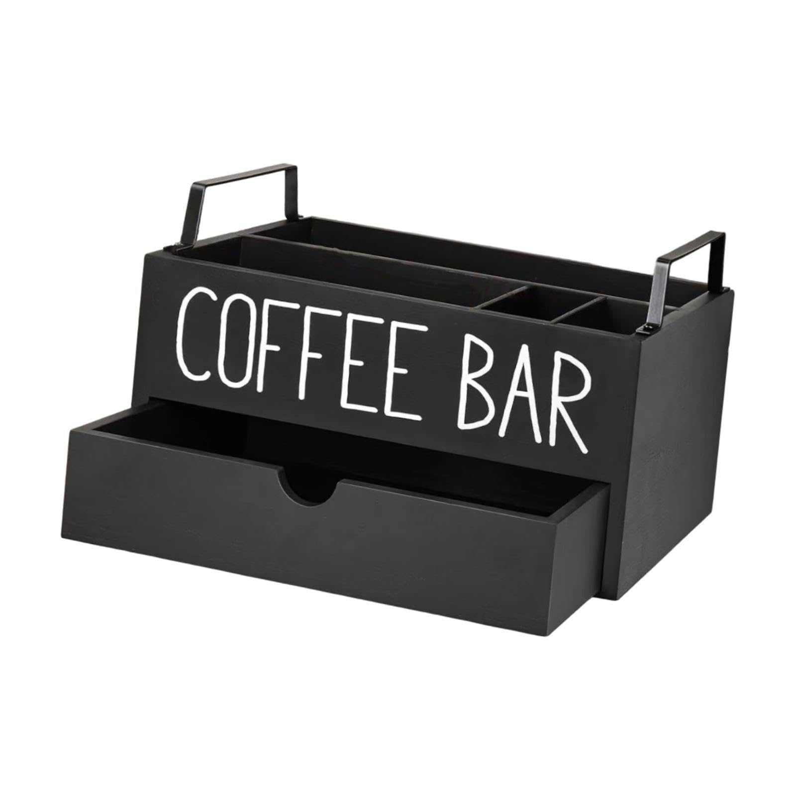 Homyl Coffee Station Organizer Holz Kaffeezubehör Organizer Kaffee Bar Accessoires Tee Beutel Halter mit Unterteilung für Küche Frühstücksraum, Style C