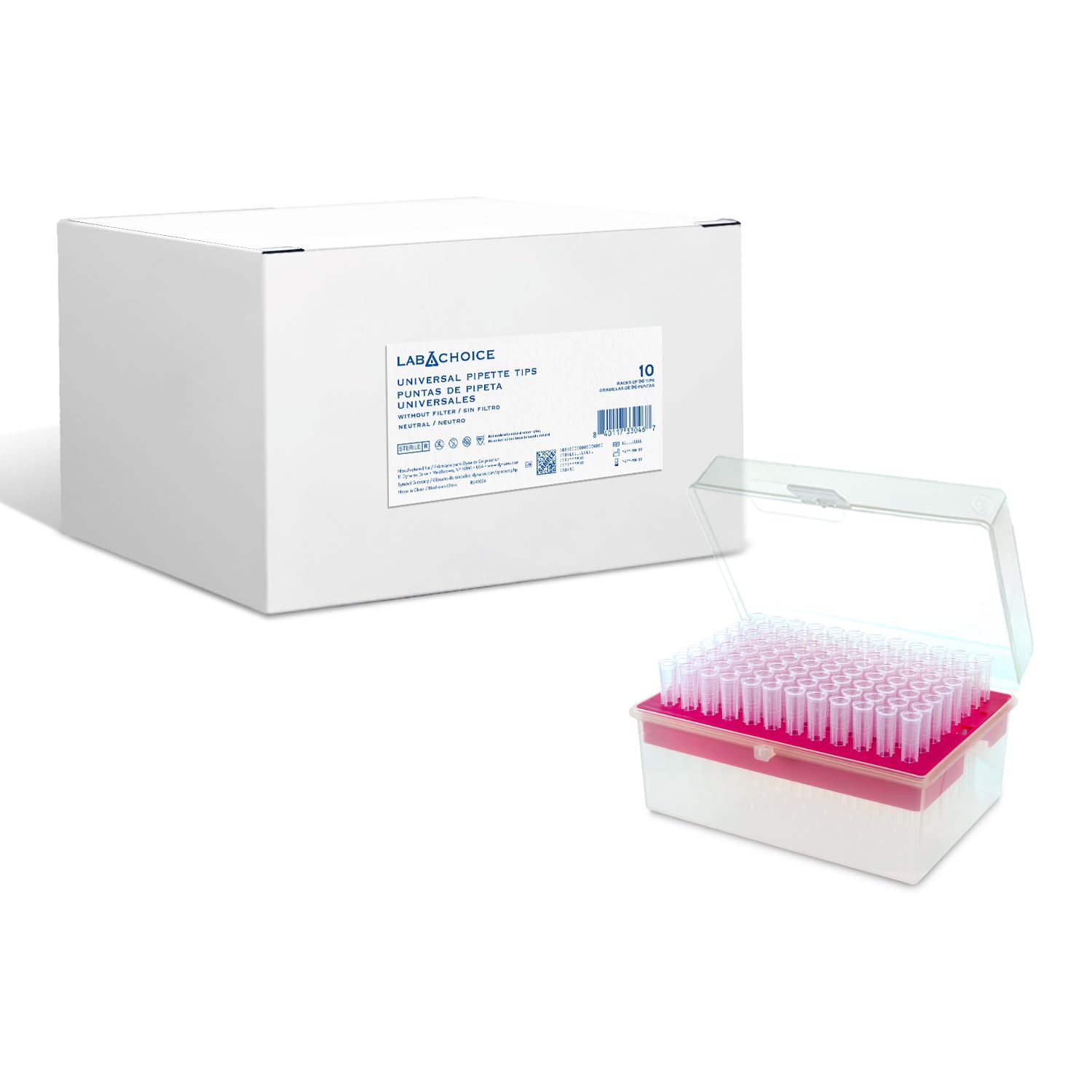 Dynarex LabChoice Universal Pipette Tips - Filter Pipette Tips, 1.0-20 µl, Sterilizable, Clear - 1 Box of 10 Racks, 96 Tips/Rack, 960 Count