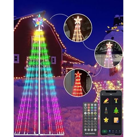 6ft DIY Outdoor Christmas Trees for Yard with 47 Prelit Lights 265 LED Christmas Tree Lights Color Changing Sync Musical APP & Remote Control Christmas Tree Light Show for Multicolor Decorations Cover
