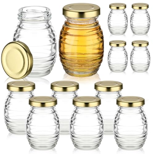 Baderke 3.4 oz Mini Honey Jars Party Favors, 12 Pack Small Glass Honey Jar with Lids Empty Glass Jars for Baby Shower Wedding Bridal Shower and Birthday Party Favors
