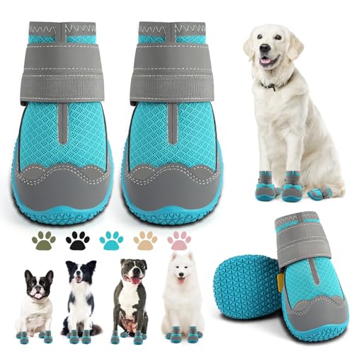 Dog Shoes for Large Dogs, Medium Dog Boots & Paw Protectors for Hardwood Floors, Outdoor Dog Booties for Hot Pavement Winter Snow Hiking, Breathable Dog Shoes with Reflective Strips Size 3