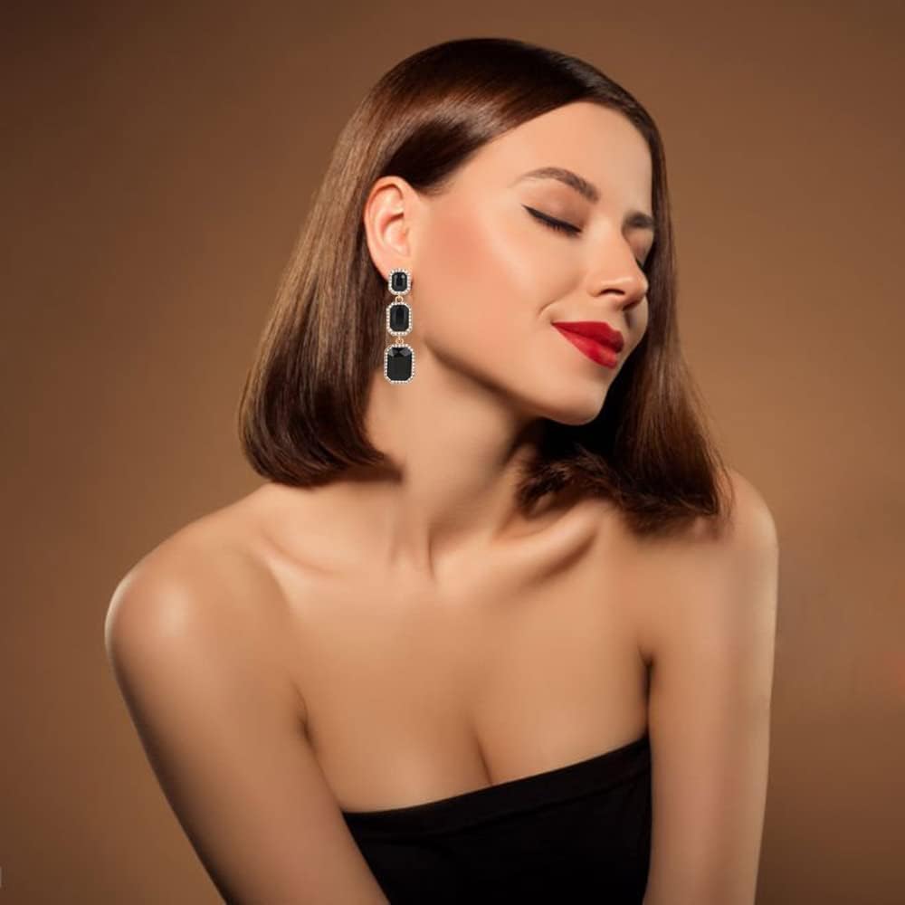 Classical Rhinestone Dangle Earrings Statement Crystal Drop Earrings Wedding Bridal Rectangle Dangling Earrings for Women - Image 4