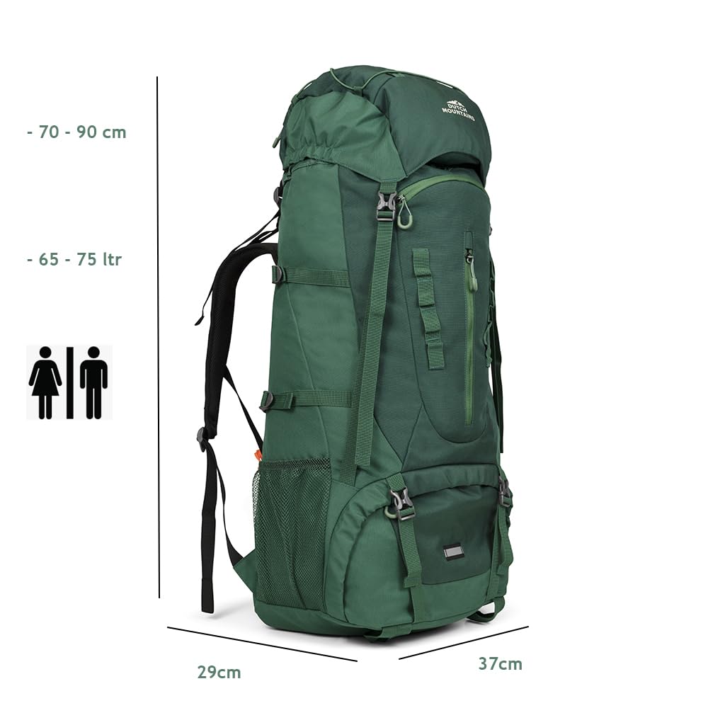 Dutch Mountains Plecak trekkingowy 65 ltr - 75 ltr lekki, wodoodporny, turystyczny plecak podróżny (Zielony)
