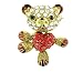 Rojo y cristales transparente chapado en oro de oso con tarta de y corazón broche con forma de