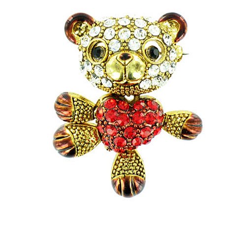 Broche de oso con cristales rojos y tarta con cierre de seguridad