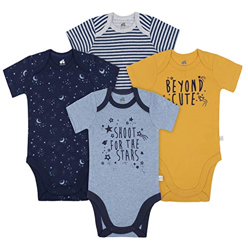 Just Born Baby Boys' 4-Pack Organic Short-Sleeve Bodysuit, Space, 3-6 Months (11878416AB023/6)