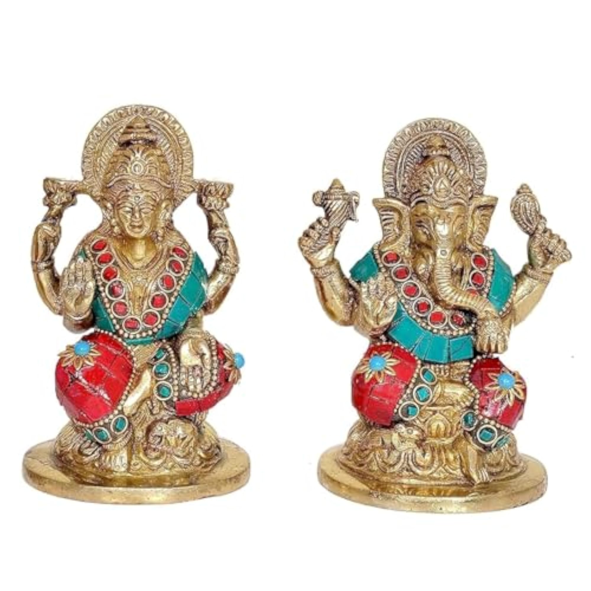 Brass Lakshmi Ganesha Idol for Diwali Puja