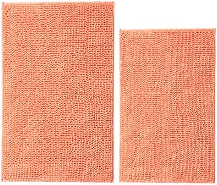 Cosyroom Bathroom Rugs Set 2 Piece Non Slip Extra Absorbent and Soft Bath Mats for Bathroom Floor Mats Shaggy Bath Rugs for Tub, Shower Washable, Set of 2, Coral Orange Peach