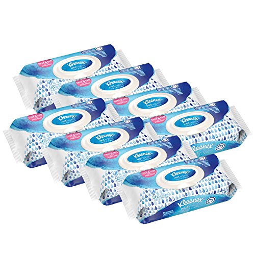 Kleenex Wet Wipes Gentle Clean for Hands and Face, 56 Wipes Unscented 448 Count (Pack of 8)