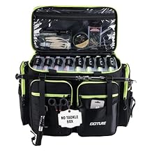 Goture Large Tackle Bag,1680D Water Resistant Saltwater Gear Storage Big Fishing Bag with EVA Bottom,Store Up to 8PCS 3700 Plus 4PCS 3600 Tackle TraysNot Included,Gifts for Men,20.87x11.42x15.16