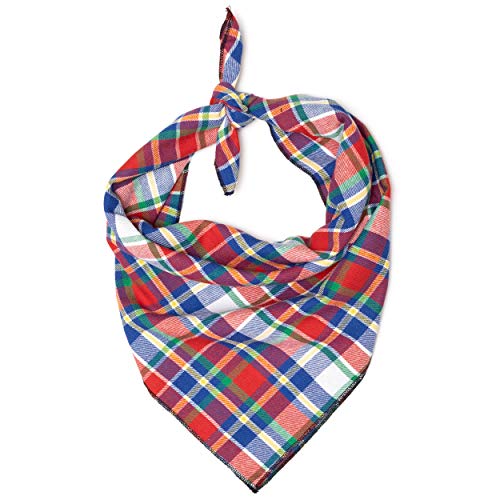 The Worthy Dog Plaid Classic Square Tie-On Bandana, Comfortable Cotton Fabric, Cute, Durable Accessories for Dogs, Small - Multicolor