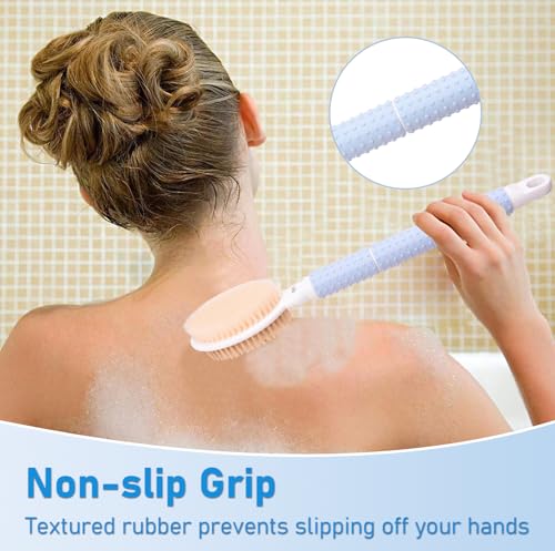 Wiseten Back Scrubber Body Shower Brush, Body Brush with 17-23.6" Long Retractable Handle, Shower Brush with Stiff and Soft Bristles, Exfoliating Back Brush for Women, Men, Elderly - Image 4