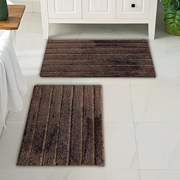Image of Door Mats for Home | Door Mats for Home Entrance | Door Mat for Bathroom| Soft & Super Absorbent Mats for Shower | Washable, Non-Slip & Quick-Drying Mats (Pack of 2) (Dark Brown)