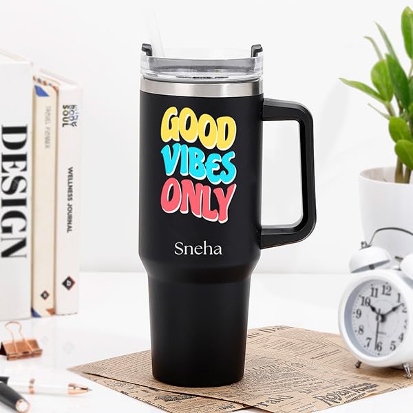 Image of IGP Personalized Large Travel Mug | Same Day Delivery | 1182ml Matte Black Tumbler with Custom Name & Motivational Quote | for Him & Her | Fitness & Office