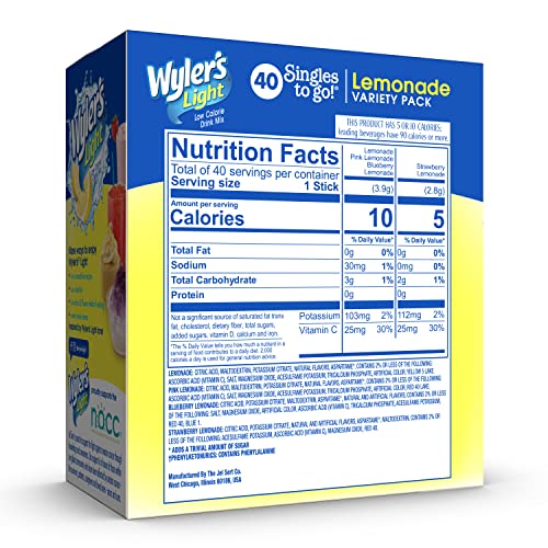 Wyler's Light Singles to Go Powder Packets, Water Drink Mix, Variety Pack, Pink, Strawberry & Blueberry Lemonade, Sugar & Caffeine Free, On-The-Go, 40 Count - Image 3