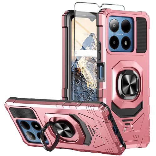 Mocotto for Boost Summit 5G Phone Case with Tempered Glass Screen Protector,Military Grade Heavy Duty Shockproof Protective Cover,with Ring Kickstand (Boost Summit 5G,Rose Gold)
