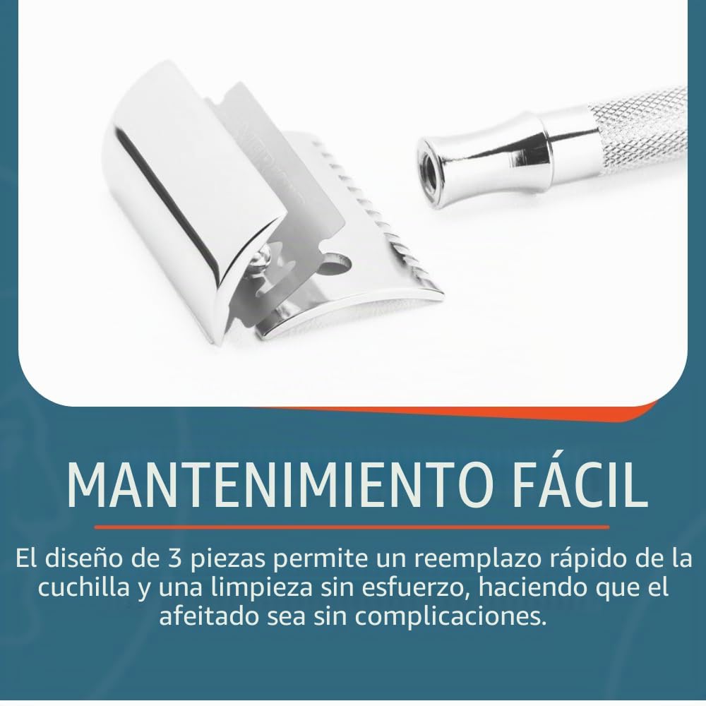 "Merkur 9025001 - Maquinilla de afeitar con peine (mango largo), diseño cromado"