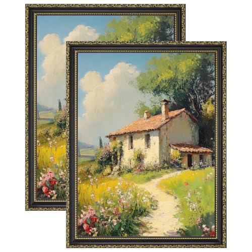 Image of eletecpro 12x16 Vintage Picture Frame, Glass Cover, Black Gold, 2-Pack | Display Photo 8.5x11 with Mat or 12x16 without, Horizontal or Vertical, Wall Mount