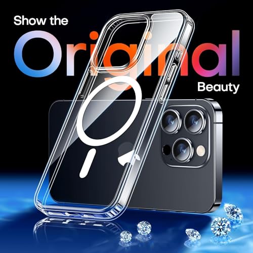 Image of Elzzi Clear Transparent Magsafe Cover for iPhone 15 Pro Case (Compatible with Mag-Safe) Non Yellowing Non Slippery Shockproof Phone Case