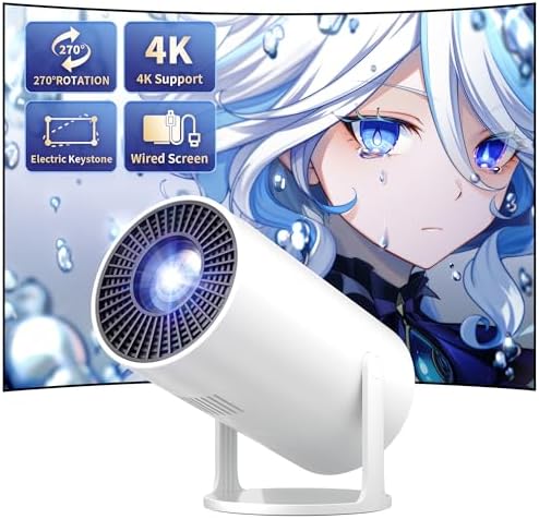 Mini Projector Portable Proyector 4K Support, Full HD 1080P Small Projector with 270° Rotatable Stand, Movie Projector Compatible with TV Stick/Smartphone/HDMI/USB for Bedroom/ Outdoor Camping