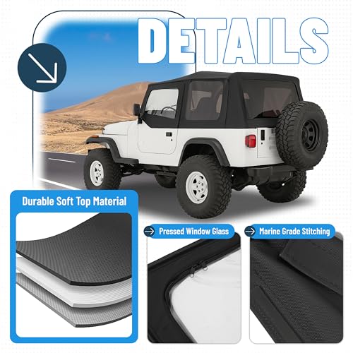 image for JMTAAT Convertible Soft Top Kit Compatible with 1987-1995 Jeep Wrangle