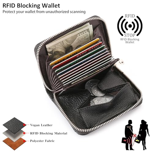 Image of GOIACII Womens Credit Card Holder Wallet Zip RFID Blocking Card Case Wallets Compact Size with ID Window Black