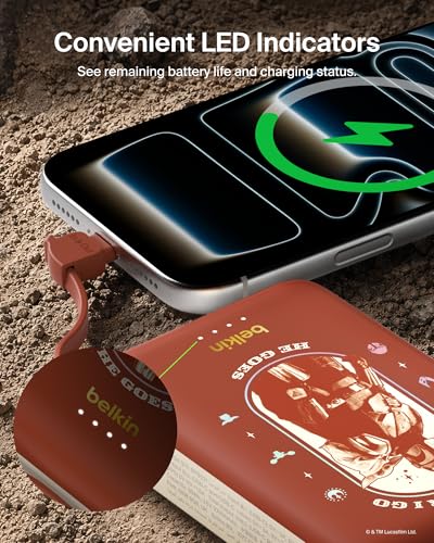 Image of Belkin Disney Mando & Grogu Power Bank, BoostCharge Portable Charger with Integrated Cable 10K PD 20W - Fast Charge USB-C Power Delivery, Portable iPhone Charger for iPhone 17, iPad Pro, Galaxy S26