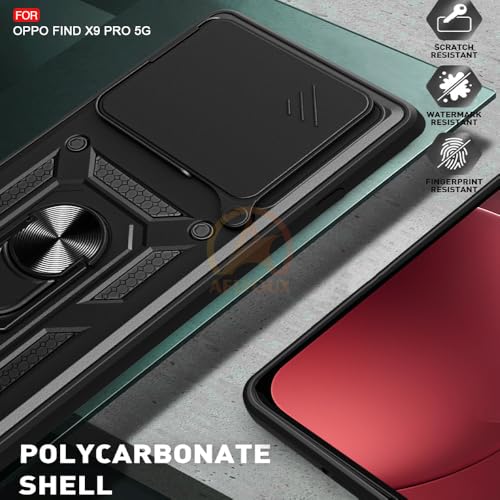 Image of Armor Bumper Back Cover Case for Oppo Find X9 Pro 5G Rotating Camera Cover, Ring Holder & Kickstand | Heavy Duty & 360 Degree Protection Oppo Find X9 Pro 5G Back Cover (Black)