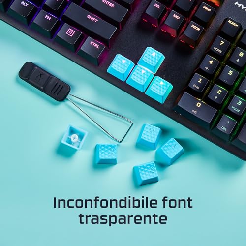 Copri tasti, Set di 19 Tasti Testurizzati e Realizzati in Gomma, Semitrasparenti, Font , Strumento Rimozione Copritasti, Layout Inglese, Blu - Tastiera gaming - Immagine 2