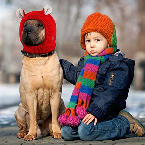 Image of Frienda Quiet Ears for Dogs, Dog Ear Muffs Noise Protection Knitted Dog Hats Pet Ears Warm Dog Ear Cover Winter Hat Dog Snood Head Wrap Bunny Costume for Medium to Large Dogs Cats Pets (Red)