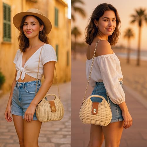 Women Straw Crossbody Bag,Straw Woven Purses with Chain,Beach Handbag for Women2