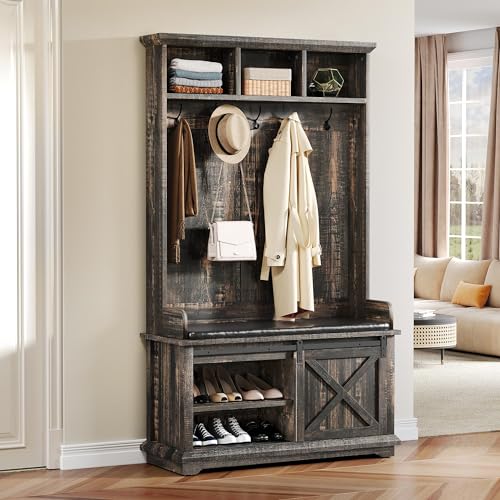 Yitahome MAYIHE1US6 Hall Tree With Shoe Bench And Coat Rack Entryway, Hallway Tree Organizer Storage Bench Cabinet For Hallway, Entryway, Bedroom, Living Room, Dark Rustic Oak thumb #6