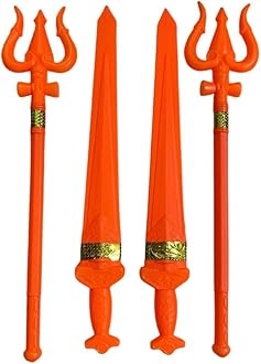 Vidhyapati Plastic Weapon Role Play Toy for Kids | Smooth Edges Activity Toy. (2-Trishul/2-Talwar (Combo - 4 Pcs))