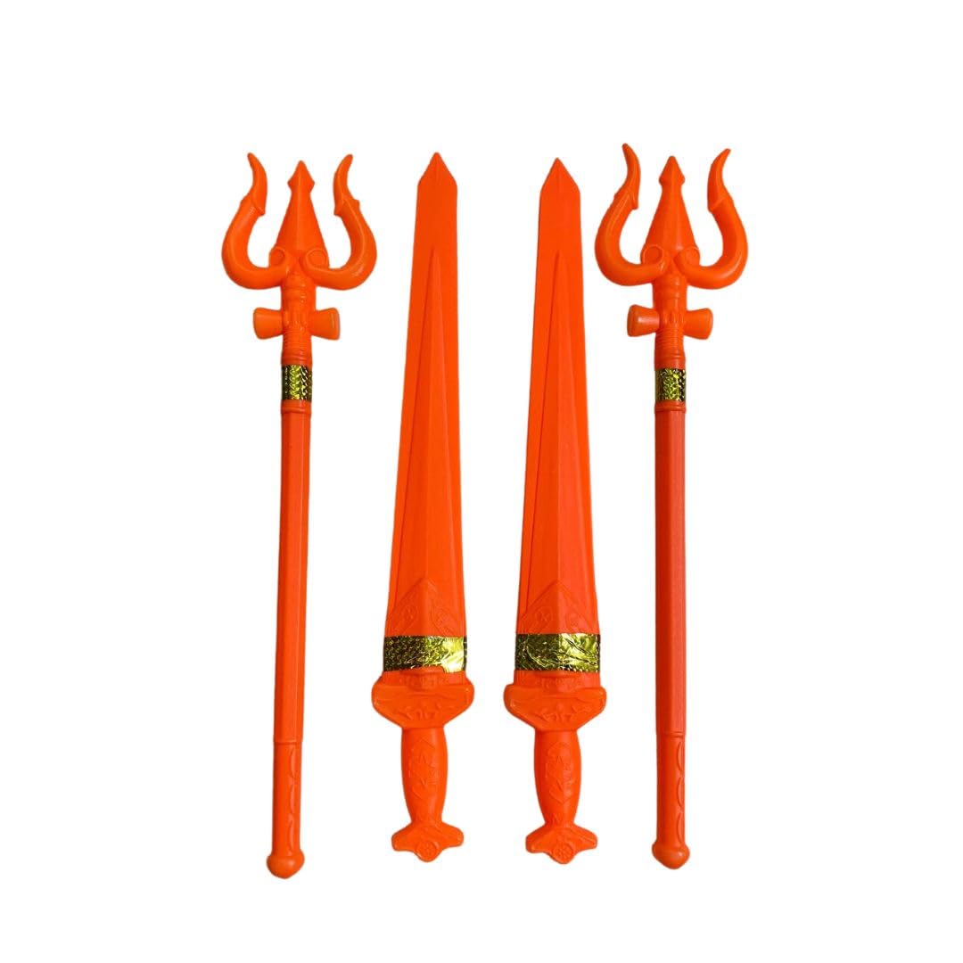 Vidhyapati Plastic Weapon Role Play Toy for Kids | Smooth Edges Activity Toy. (2-Trishul/2-Talwar (Combo - 4 Pcs))