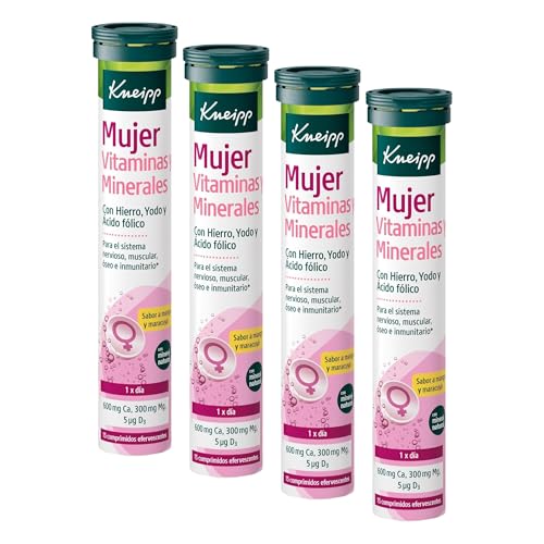 Kneipp Mujer Vitaminas y Minerales, Complemento de Magnesio, Calcio, Vitamina C, Zinc, Hierro y Yodo, Reduce el Cansancio, Aporta Enería y Aumenta las Defensas, Efervescentes, 15 Comprimidos