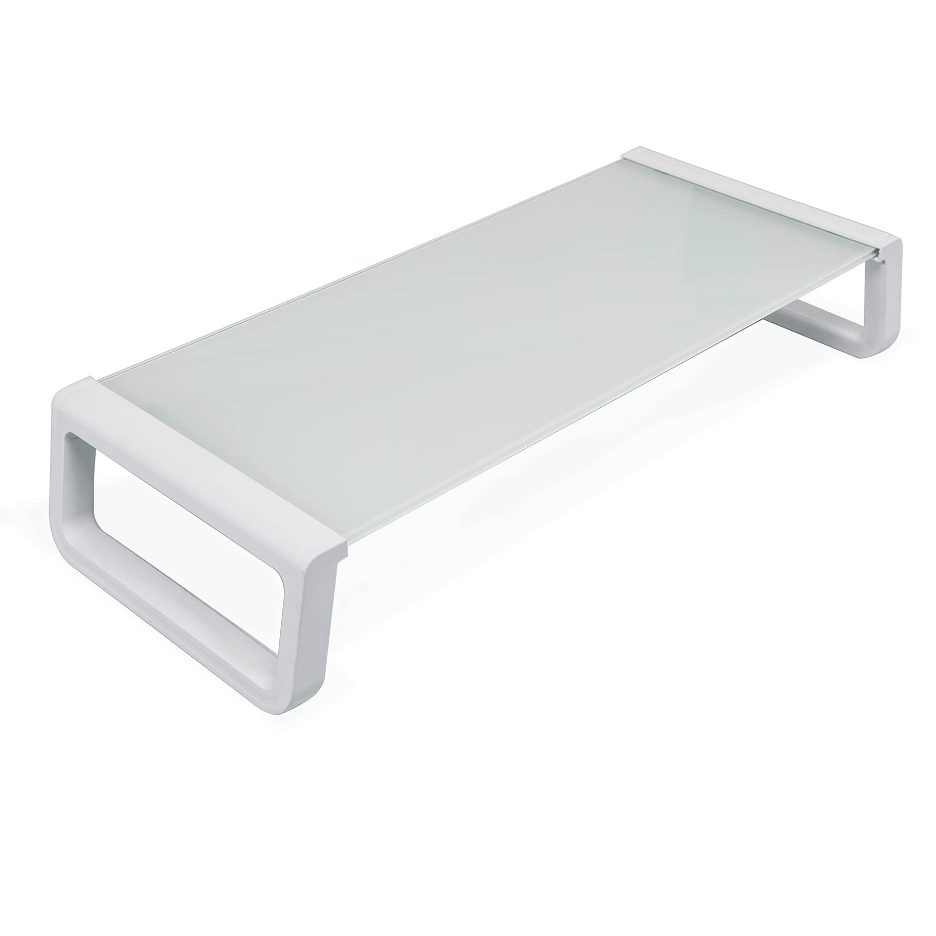 Seville ClassicsAirlift Elevated Premium Tempered Glass Ergonomic 21" W x 9" D Monitor Stand Riser Storage for PC, iMac Computer, Laptop, Printer, Small LED/LCD Television, White