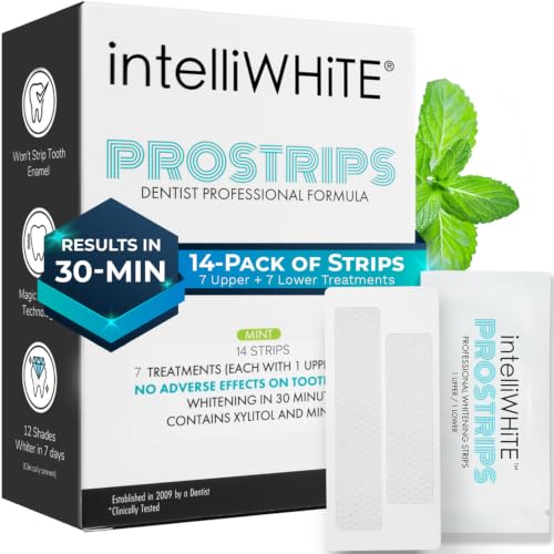 Image of intelliWHiTE ProStrips Teeth Whitening Strips, 7 Day Treatment, Whitens Up to 12 Shades, Enamel-Safe Gentle Remineralizing Formula, Dentist Formulated for Sensitive Teeth, (14pk Mint Flavor)