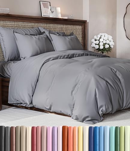 Image of Duvet Cover Cal King Size - 3 Piece Set with Zipper Closure - Steel Blue | Extra Soft Cal King Duvet Cover 104 inch x 98 inch with 2 Pillow Shams, Hotel Luxury w / Zipper Closures & Ties, Comfy & Breathable
