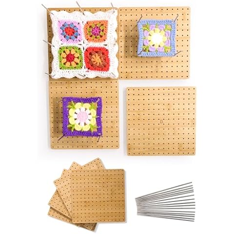 hismocal 16x16 Inch Magnetic Splicing Knitting & Crochet Blocking Board, 4-in-1 Square Bamboo Blocking Board with 15 Pins, Crochet Gifts for Mum, Granny, Upgrade Blocking Mats for Crochet 16'' Cover