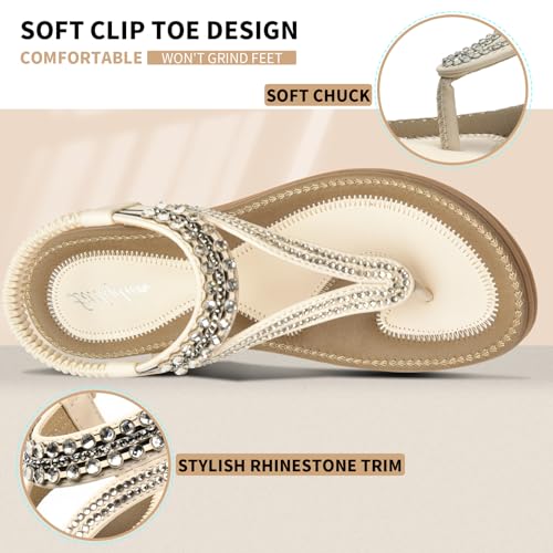 Image of Littleplum Womens Sandals Arch Support Slingback Rhinestone Dressy Sandals Comfort Summer Shoes Ankle Strap Elastic Flats for Beach Walking