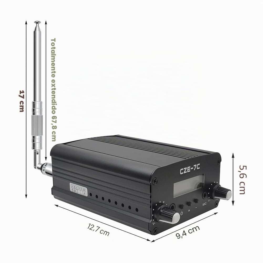 CZE-7C Transmisor FM de Alcance 7W para Eventos en Drive-in en Iglesias, Escuelas y Supermercados, Espectáculos de Luz, Conferencias Estéreo.