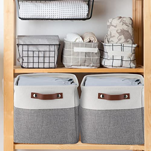 8 Pack Foldable Storage Cubes Baskets, Fabric Cube Storage Bins Collapsible Storage Basket With Leather Handles For Toy Clothes Kids Room Closet Nursery Storage (Gray) #TOP2