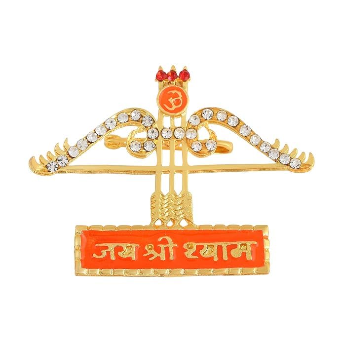 Gold Plated Jai Shri Ram Bow Arrow Crystal Brooch Pin for Men and Women-image-18