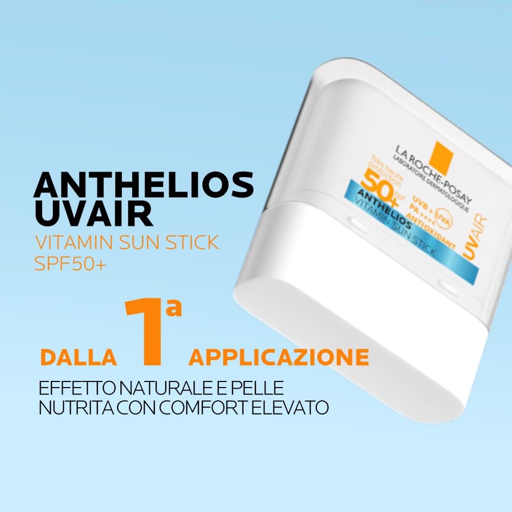 La Roche Posay Anthelios UVAir Stick SPF50+, Per Tutti i Tipi di Pelle, Alta Protezione dai Raggi UV, Anti-Inquinamento, Finish Ultra Leggero e Luminoso, Con Vitamina E, 10ml