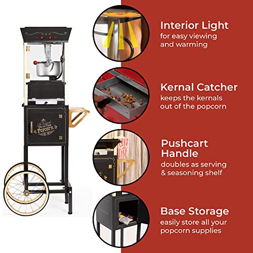 Nostalgia Popcorn Maker Machine - Professional Cart With 8 Oz Kettle Makes Up to 32 Cups - Vintage Popcorn Machine Movie Theater Style - Black
