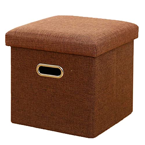 Tabouret de rangement pliable carré avec housse en lin - 2