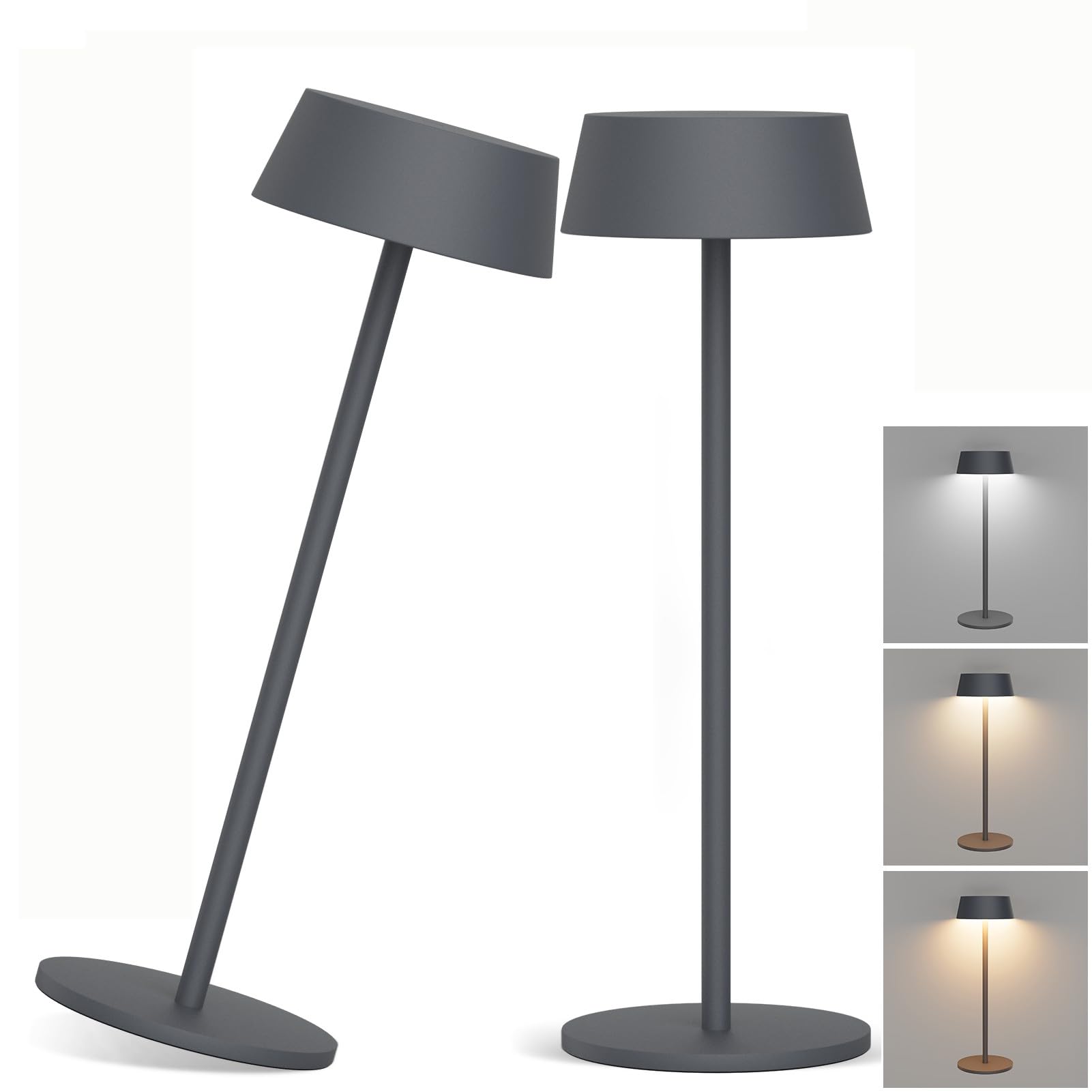 Klighten Lot De 2 LED Lampe De Table Rechargeable, Lumière Chaude 3000K Réglable Aluminium Lampes De Bureau Avec Station De Chargement USB, Blanc, IP54, Portable, Pour Intérieur/Extérieur